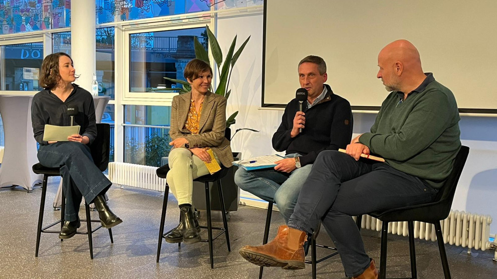 Diskutierten über Nachhaltigkeit in Brandenburg (von links): Victoria Luh, Franziska Mey, Michael Knape und Olaf Sundermeyer.